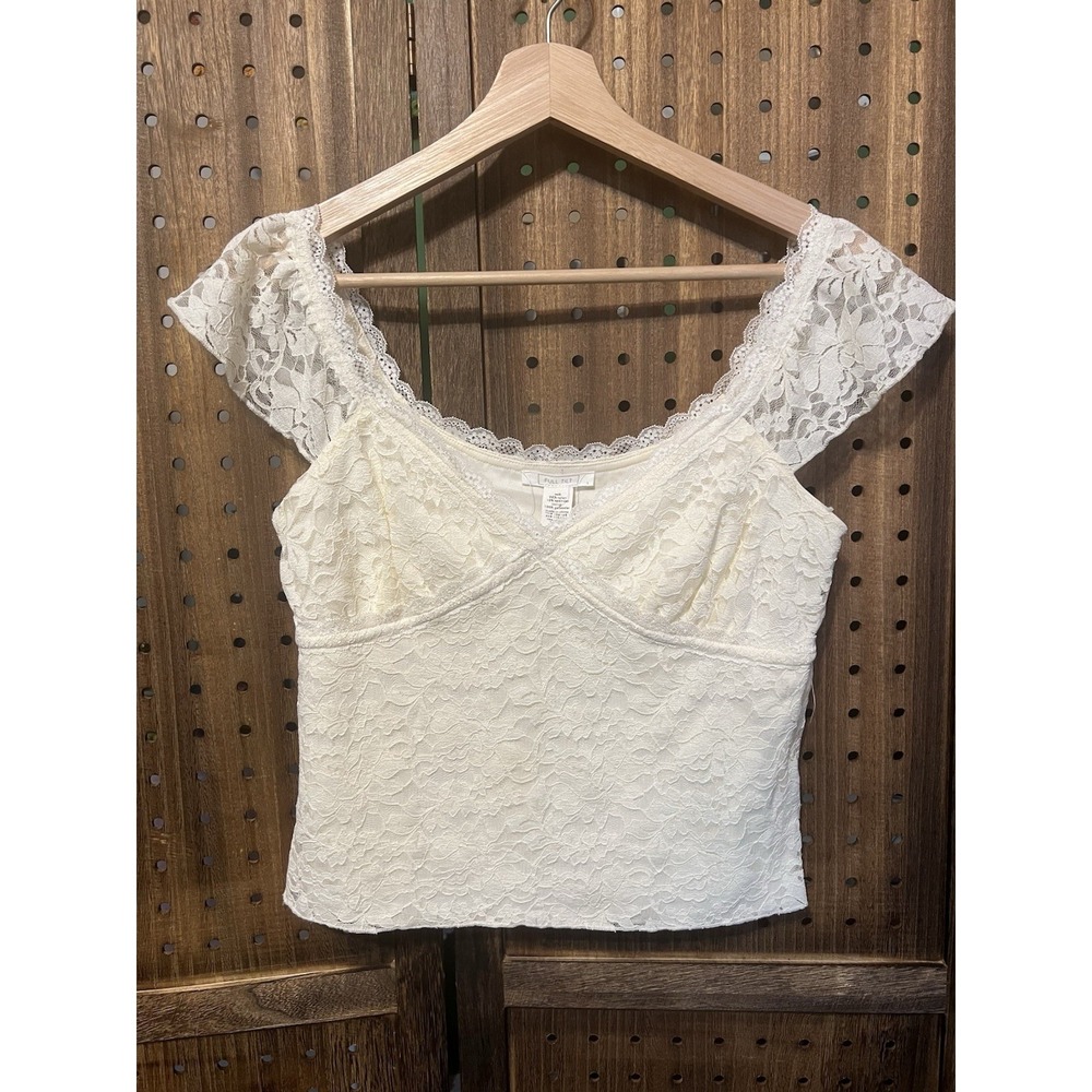 FULL TILT Lace Womens Ivory Top Size L Whimsygoth Fairy Festival Coquette